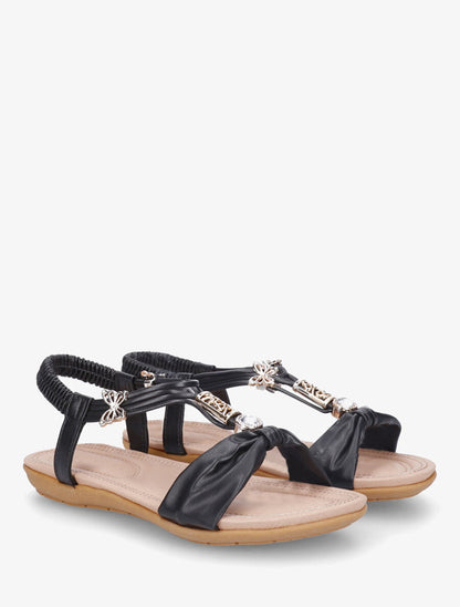 Nu-pieds bride à noeud et bijoux - Noir - 4