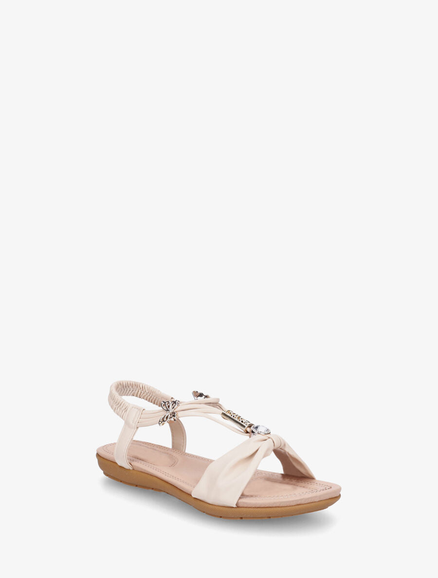 Nu-pieds bride à noeud et bijoux - Beige - 2