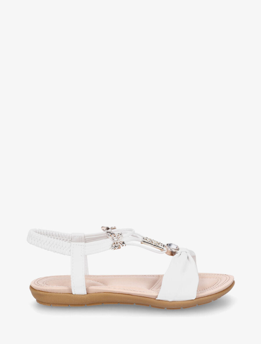 Nu-pieds bride à noeud et bijoux - Blanc - 1