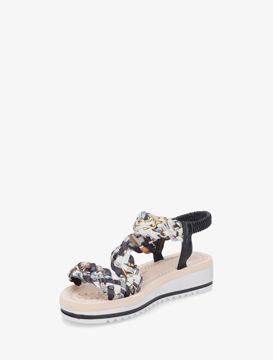 Nu-pieds à brides foulard tressé et strass - Noir - 3