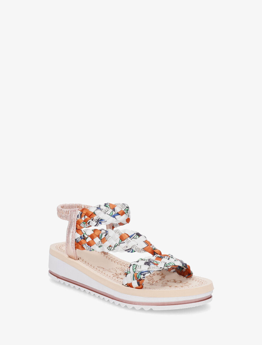 Nu-pieds à brides foulard tressé et strass - Rose gold - 2