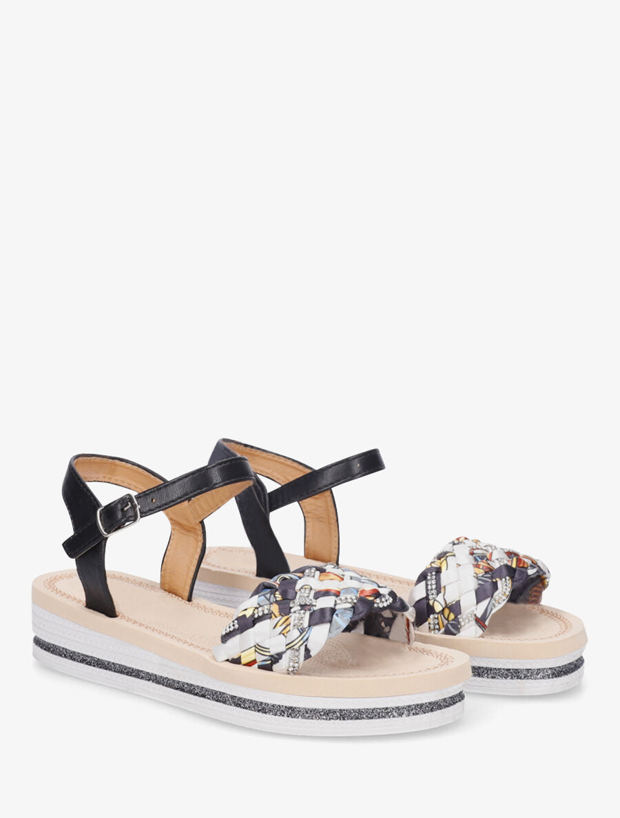 Nu-pieds à bride tressée et strass - Noir - 4