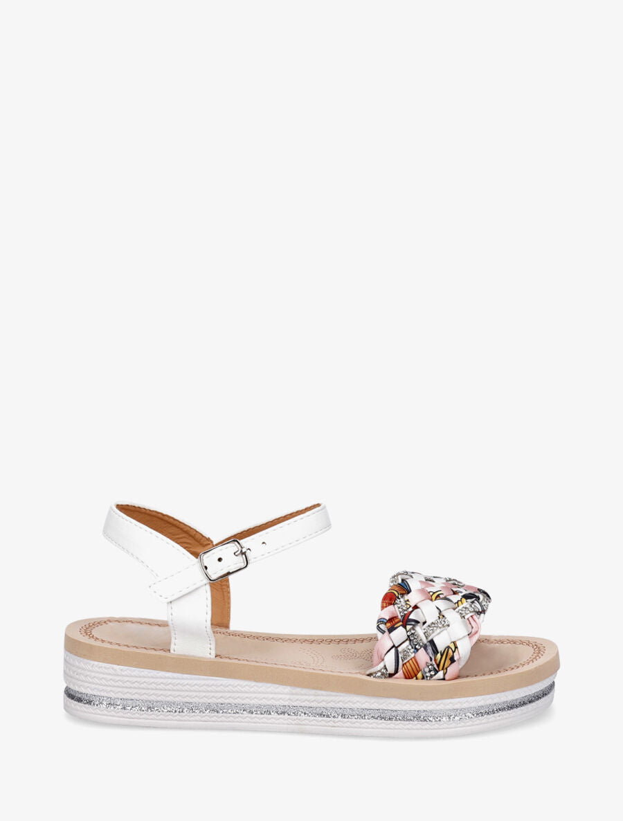 Nu-pieds à bride tressée et strass - Blanc - 1