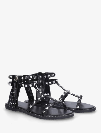 Nu-pieds montants à clous et franges - Noir - 4