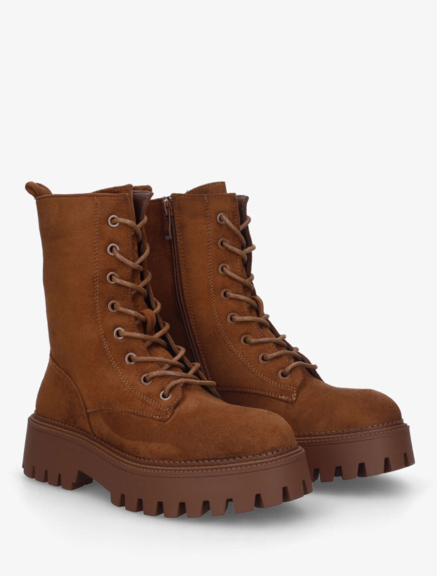 Bottines en suédine style rangers - Camel - 4