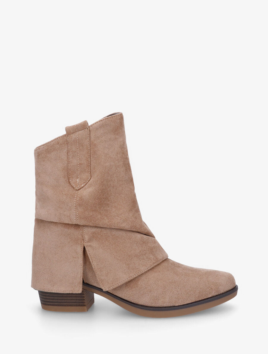 Bottines en suédine à revers et fente - Beige foncé - 1
