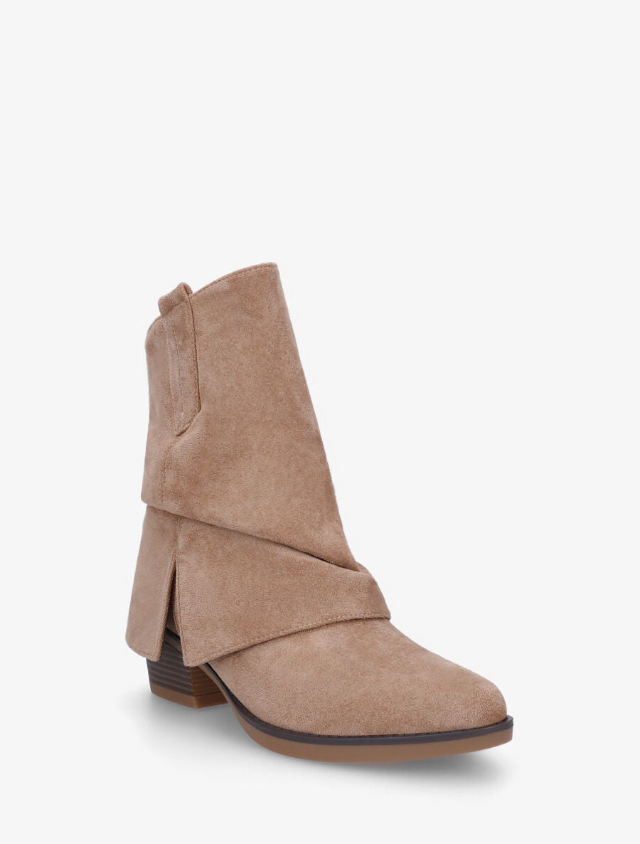 Bottines en suédine à revers et fente - Beige foncé - 2