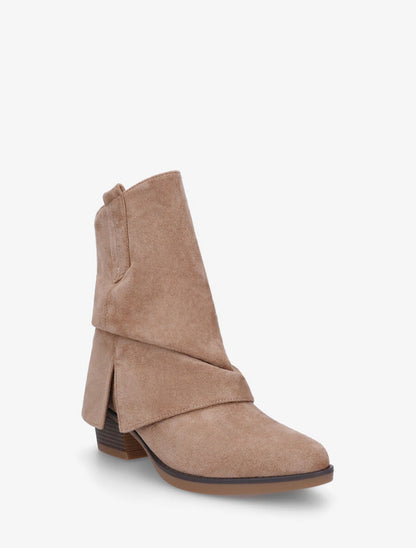 Bottines en suédine à revers et fente - Beige foncé - 2