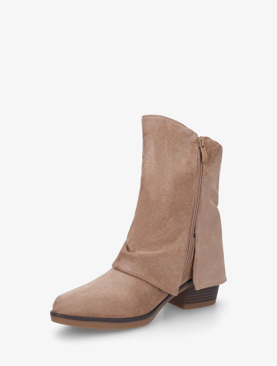 Bottines en suédine à revers et fente - Beige foncé - 3