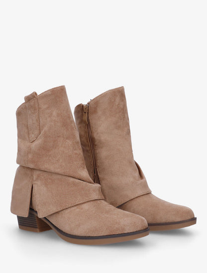 Bottines en suédine à revers et fente - Beige foncé - 4
