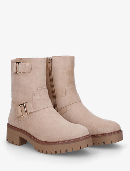 Bottines en suédine à ceinturons - Beige - 4