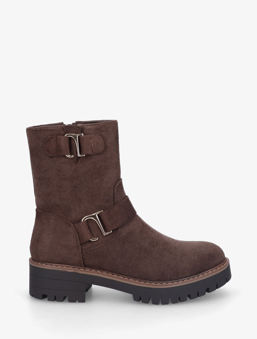 Bottines en suédine à ceinturons - Chocolat - 1