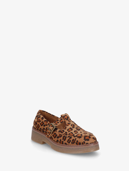 Mocassins en suédine imprimé léopard à boucle - Camel - 2