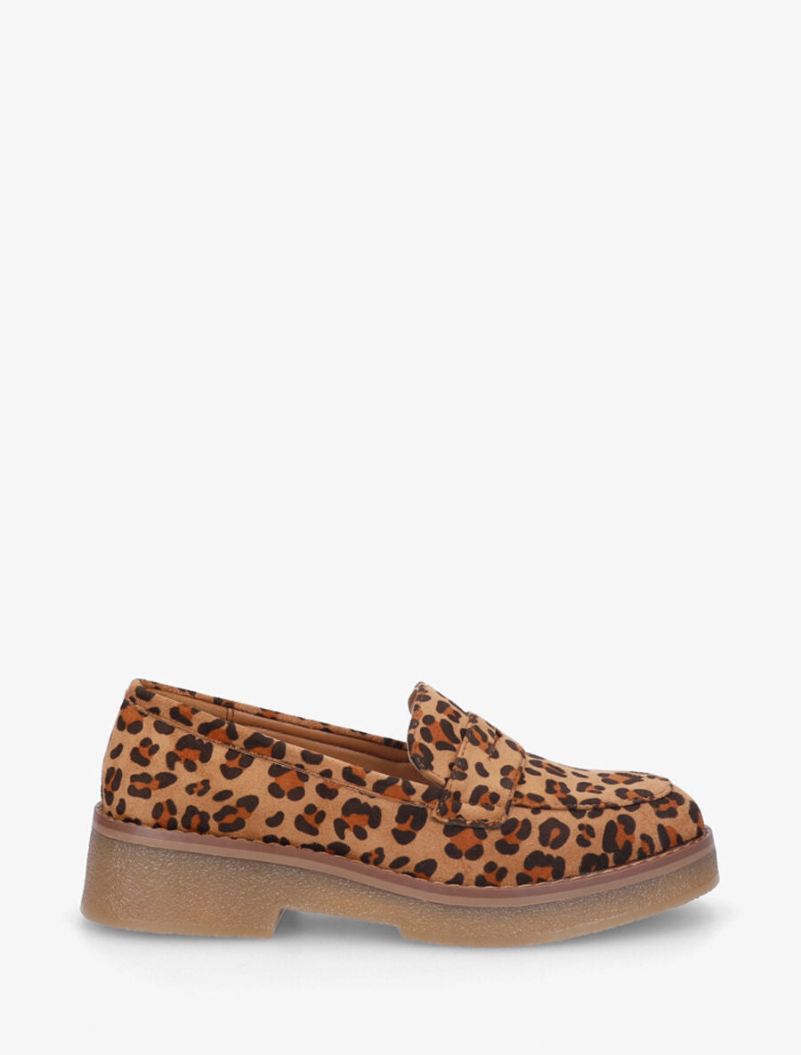 Mocassins classiques en suédine imprimé léopard - Camel - 1