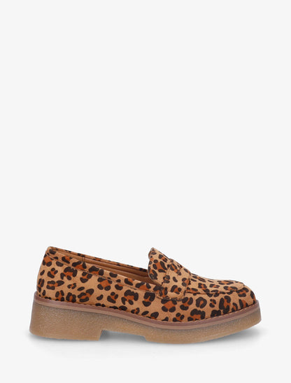 Mocassins classiques en suédine imprimé léopard - Camel - 1