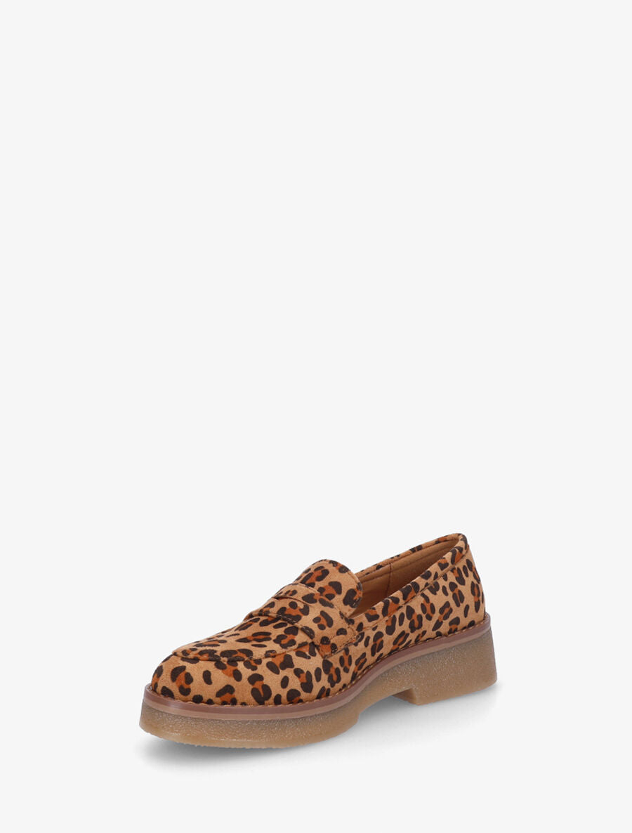 Mocassins classiques en suédine imprimé léopard - Camel - 3