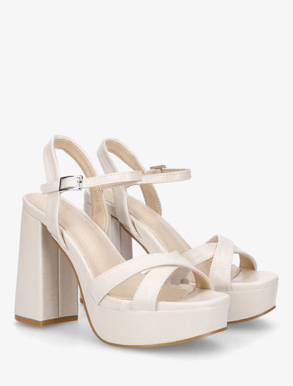 Sandales croisées à talon et plateforme - Beige - 4