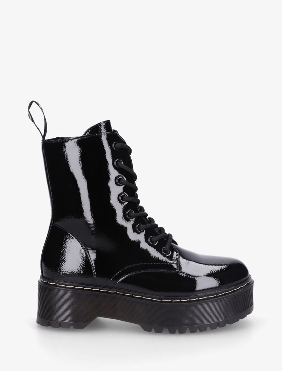 Bottines montantes vernies en simili - Noir - 1