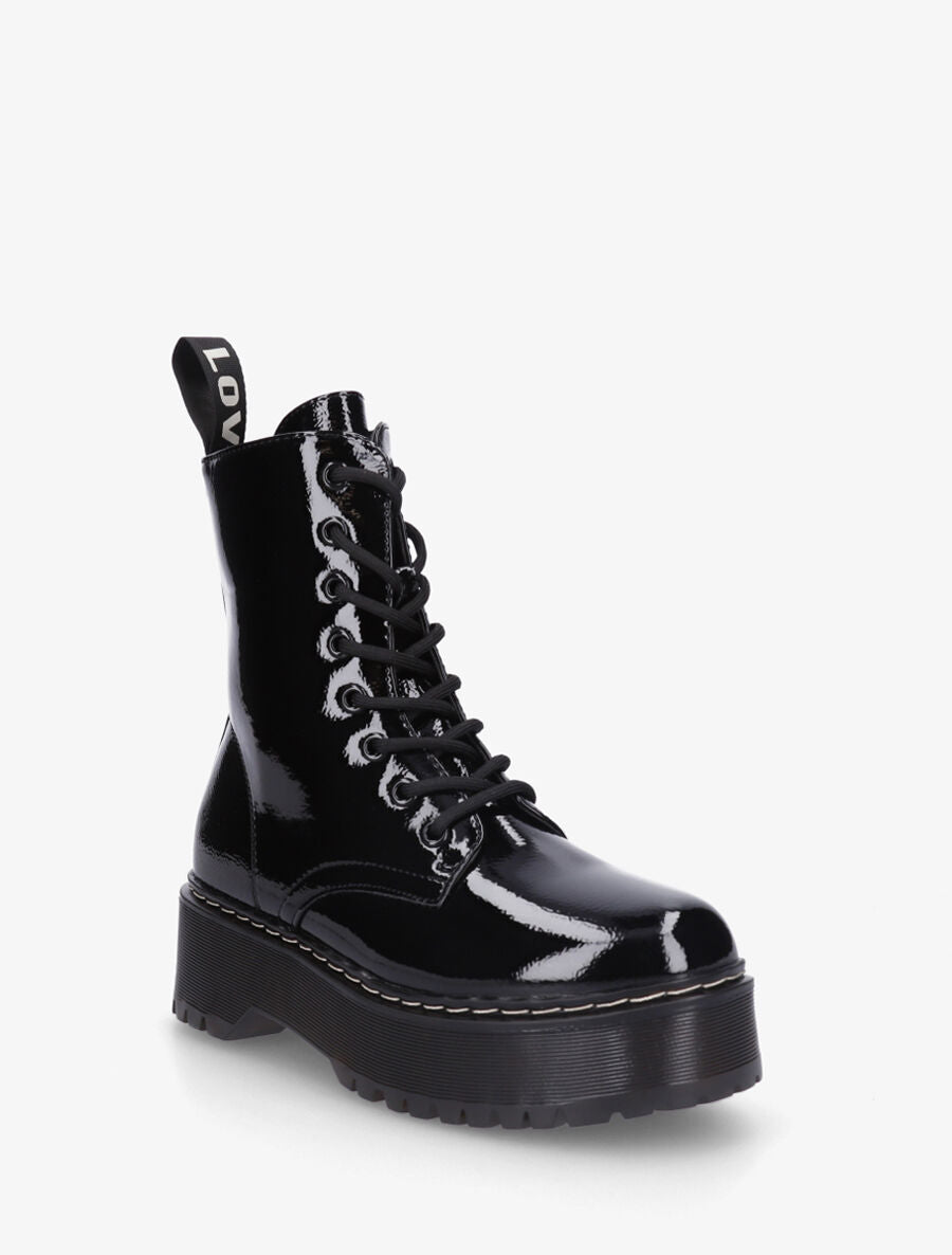 Bottines montantes vernies en simili - Noir - 2