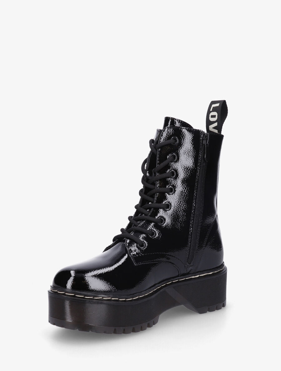 Bottines montantes vernies en simili - Noir - 3
