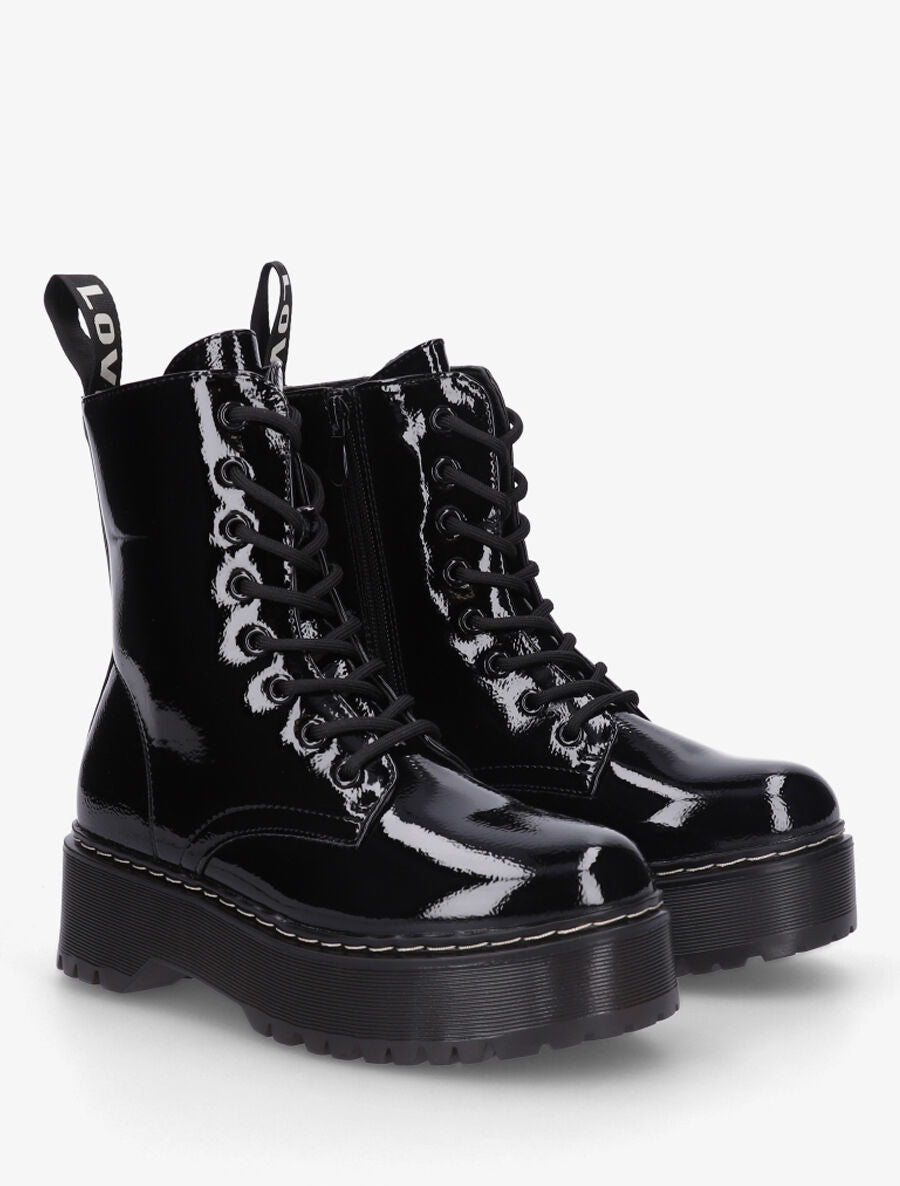 Bottines montantes vernies en simili - Noir - 4