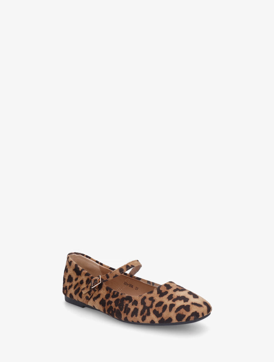 Ballerines style babies en suédine imprimé léopard - Camel - 2