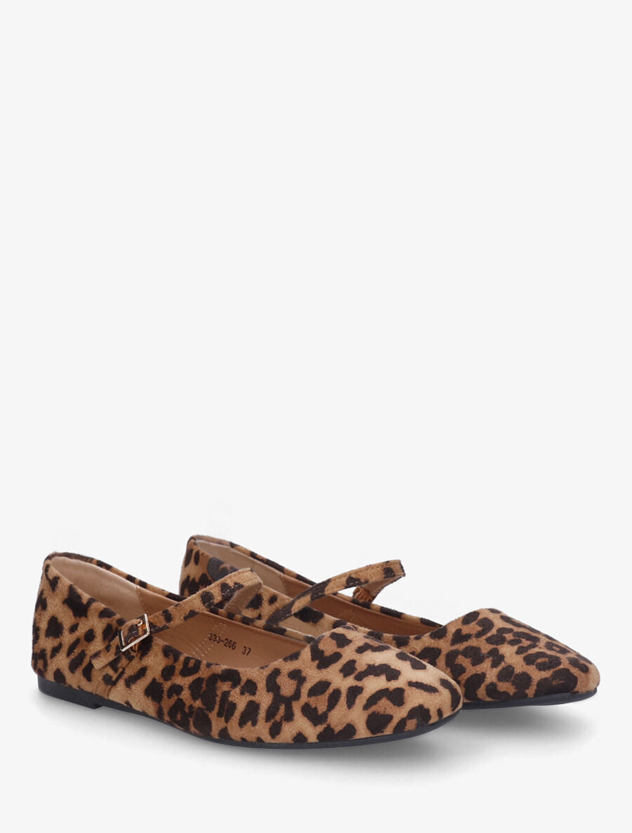 Ballerines style babies en suédine imprimé léopard - Camel - 4