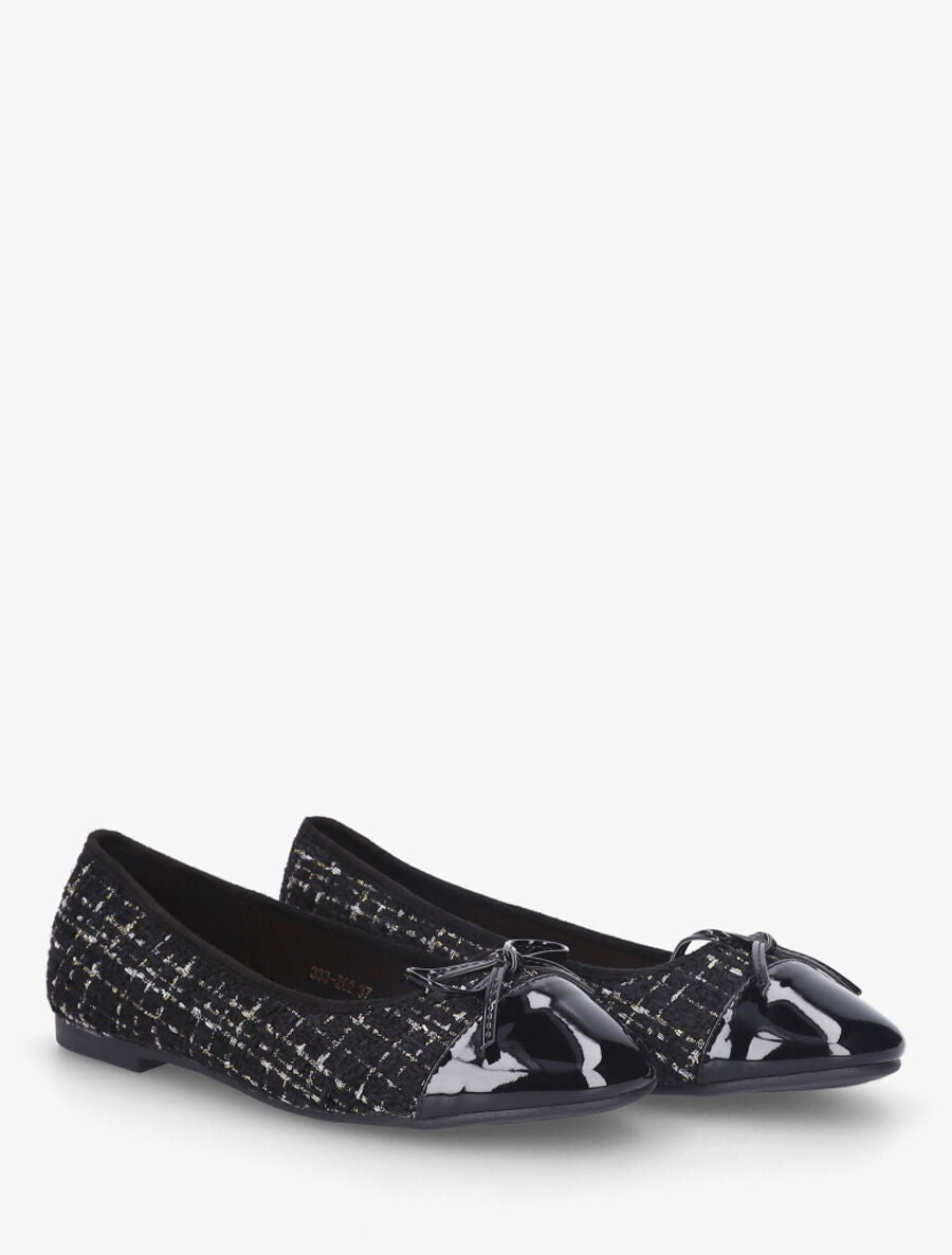 Ballerines effet tweed et nœud - Noir - 4