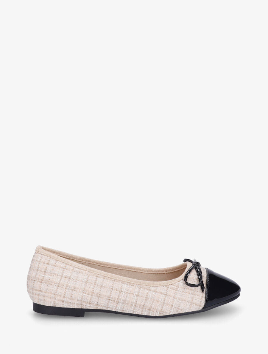 Ballerines effet tweed et nœud - Beige - 5
