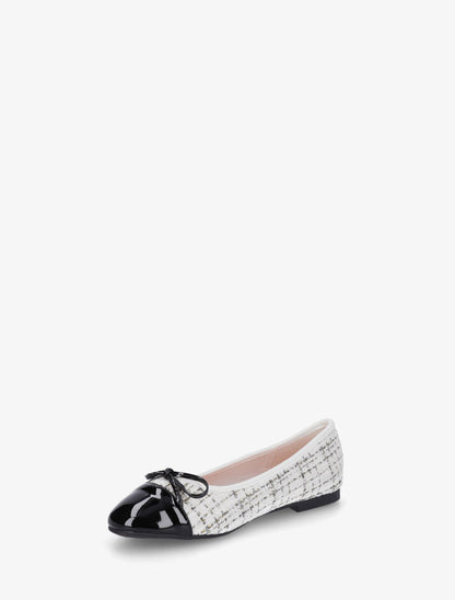 Ballerines effet tweed et nœud - Blanc - 3