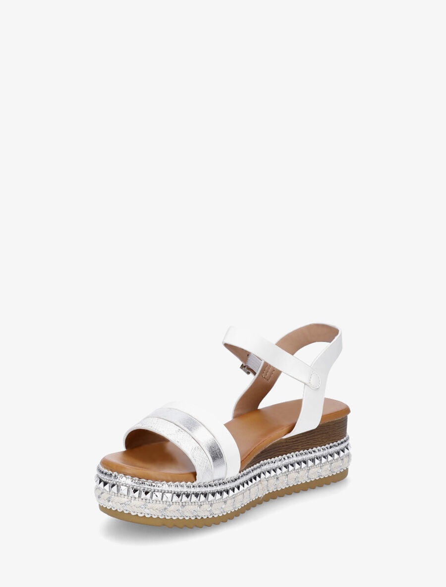 Sandales compensées à semelle effet bois et métal - Blanc - 3