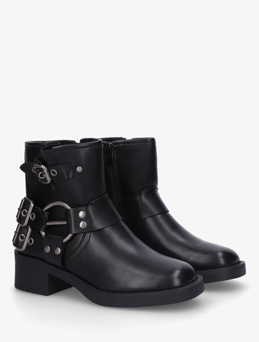 Bottines en simili style rock à boucles - Noir - 4