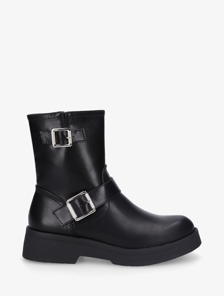 Bottines en simili à boucles stylisées - Noir - 1