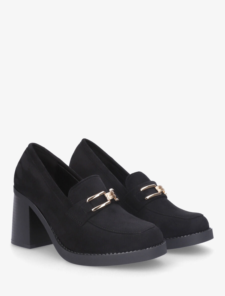 Mocassins en suédine à talon épais - Noir - 4