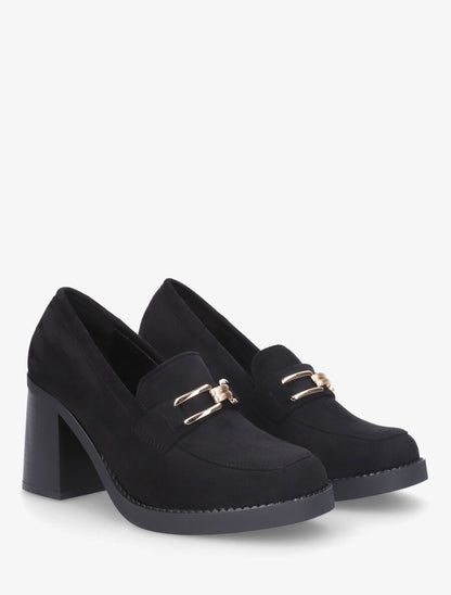Mocassins en suédine à talon épais - Noir - 4