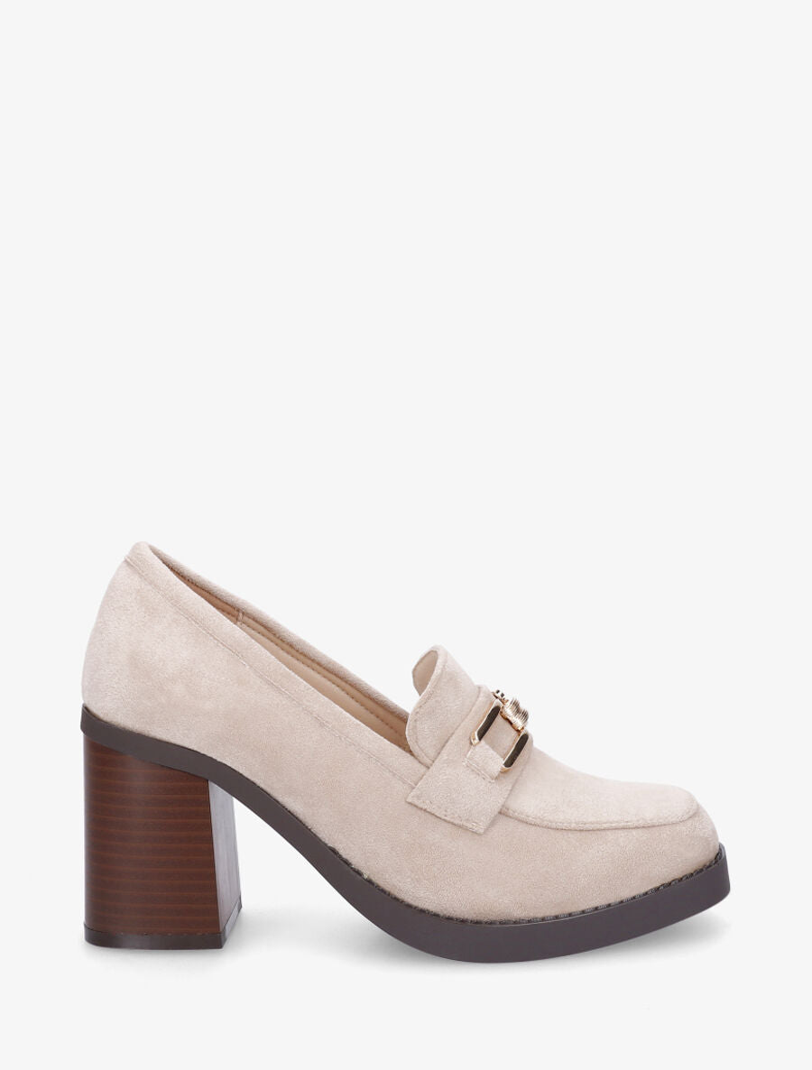 Mocassins en suédine à talon épais - Beige - 1