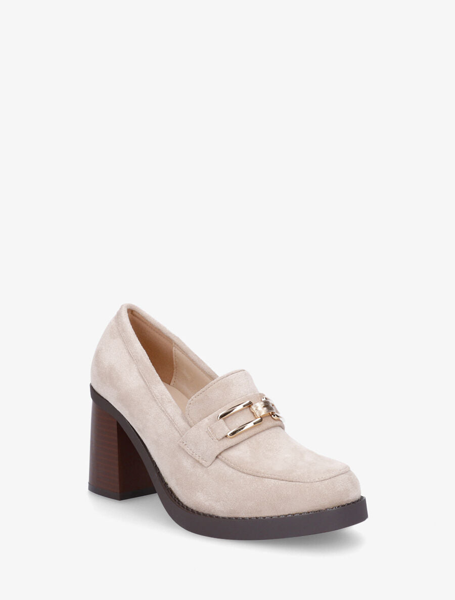 Mocassins en suédine à talon épais - Beige - 2