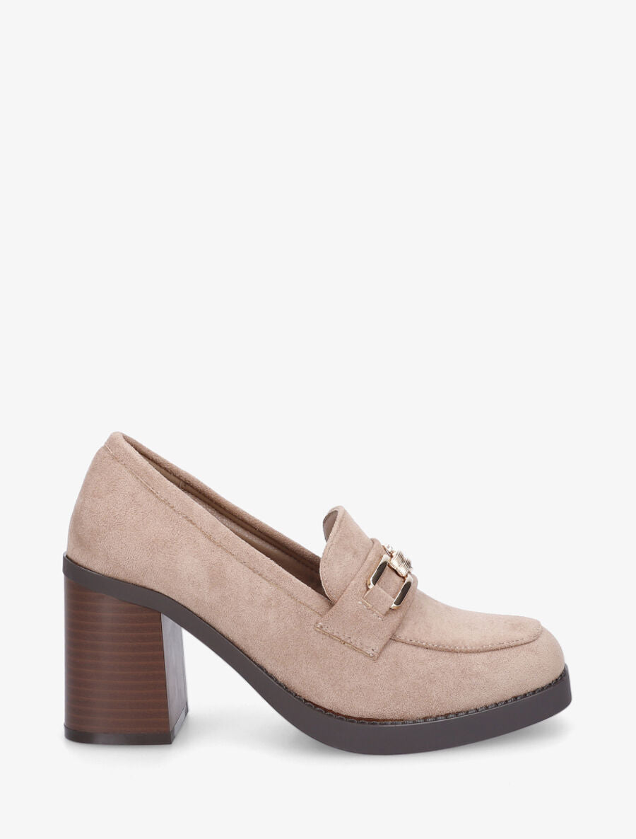 Mocassins en suédine à talon épais - Taupe - 1