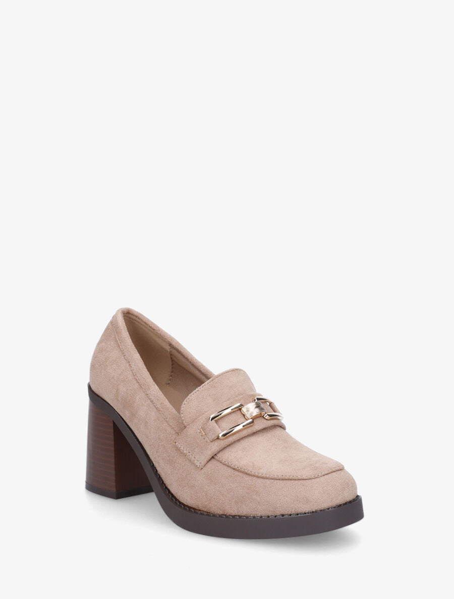 Mocassins en suédine à talon épais - Taupe - 2