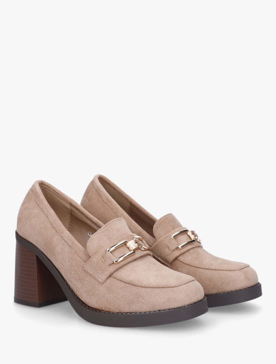 Mocassins en suédine à talon épais - Taupe - 4