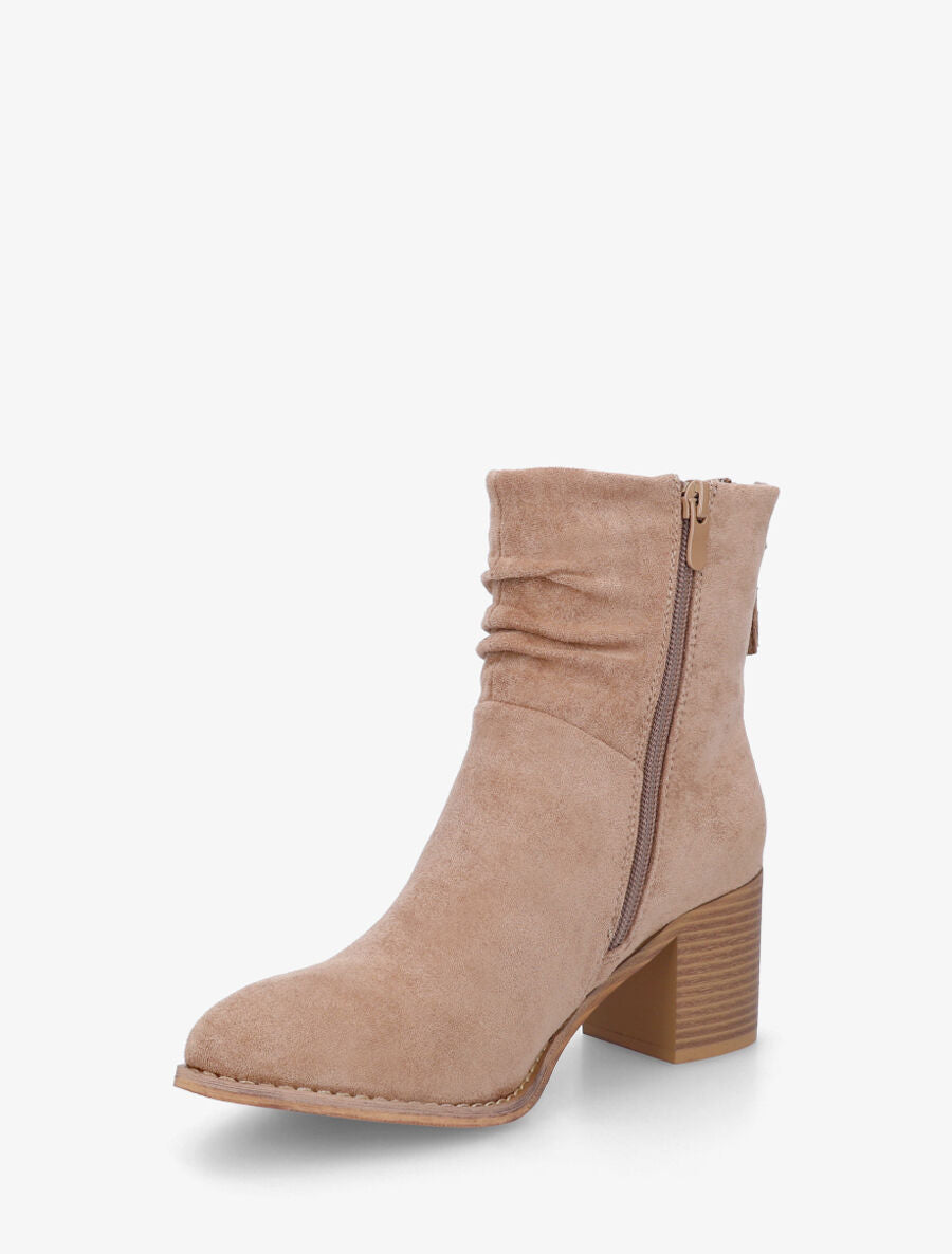 Bottines en suédine effet plissé - Taupe - 3