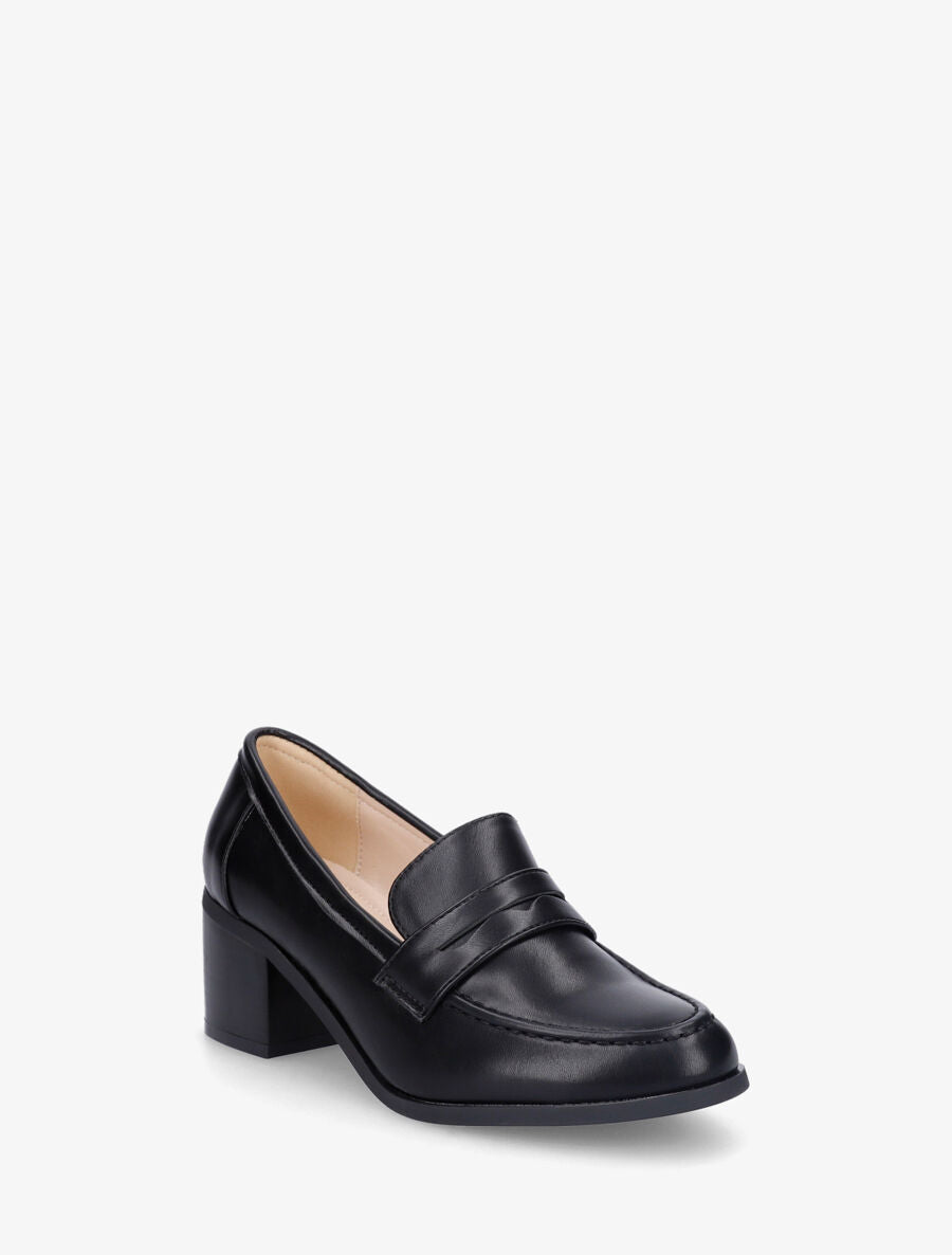Mocassins à talon en simili - Noir - 2