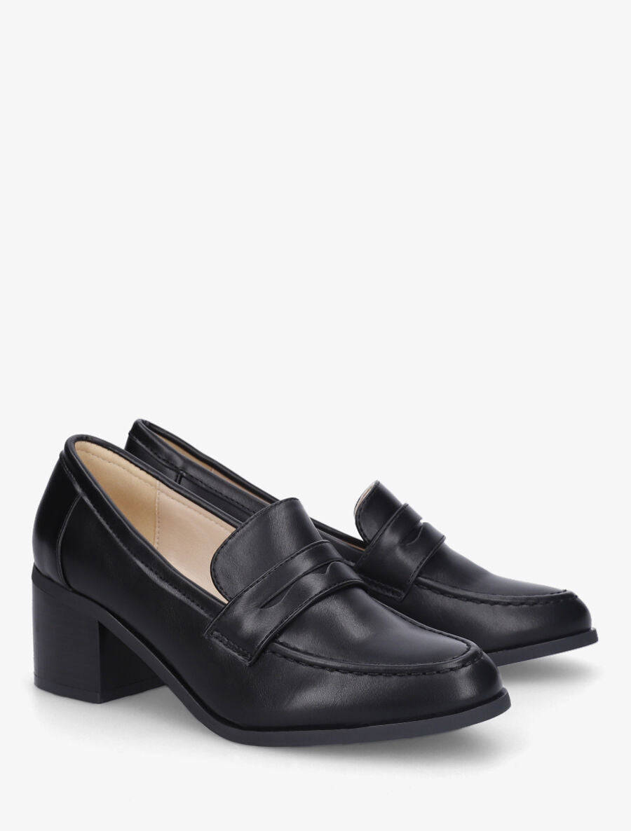 Mocassins à talon en simili - Noir - 4