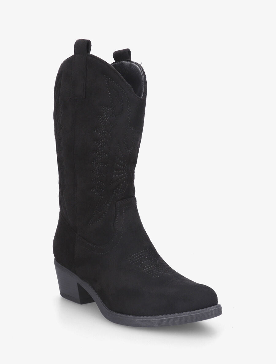 Bottines en suédine style santiags - Noir - 2
