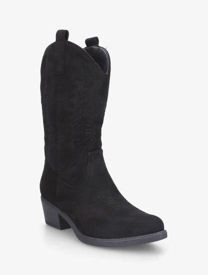 Bottines en suédine style santiags - Noir - 2
