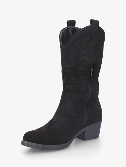 Bottines en suédine style santiags - Noir - 3