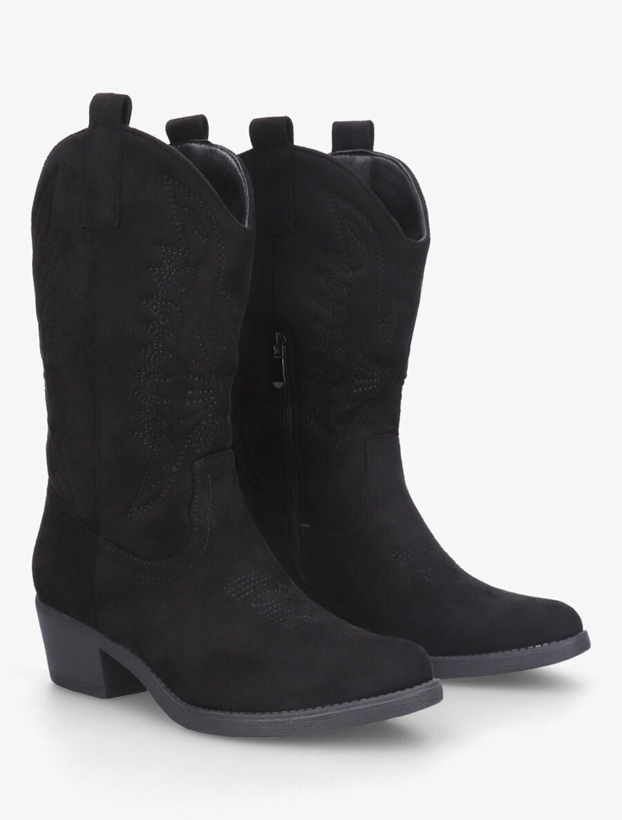 Bottines en suédine style santiags - Noir - 4