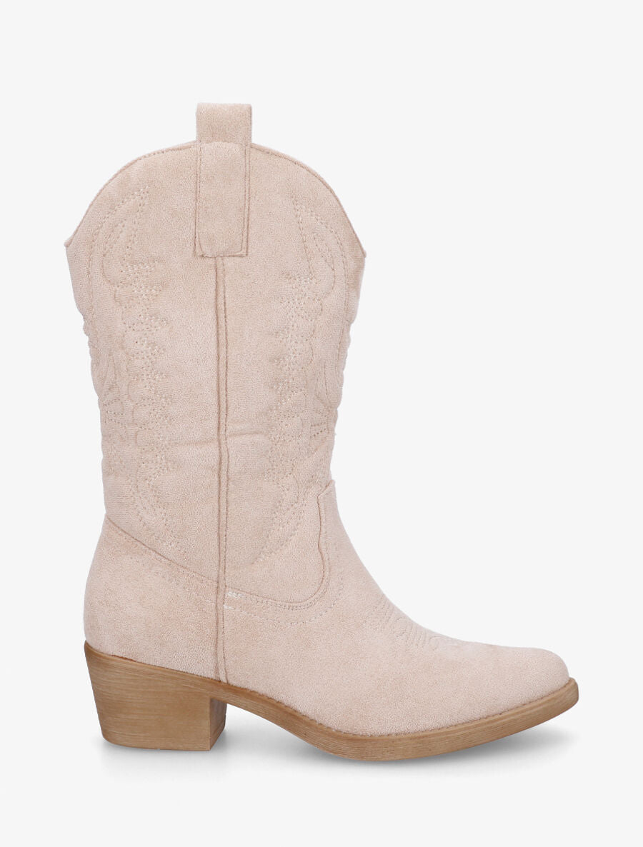 Bottines en suédine style santiags - Beige - 1