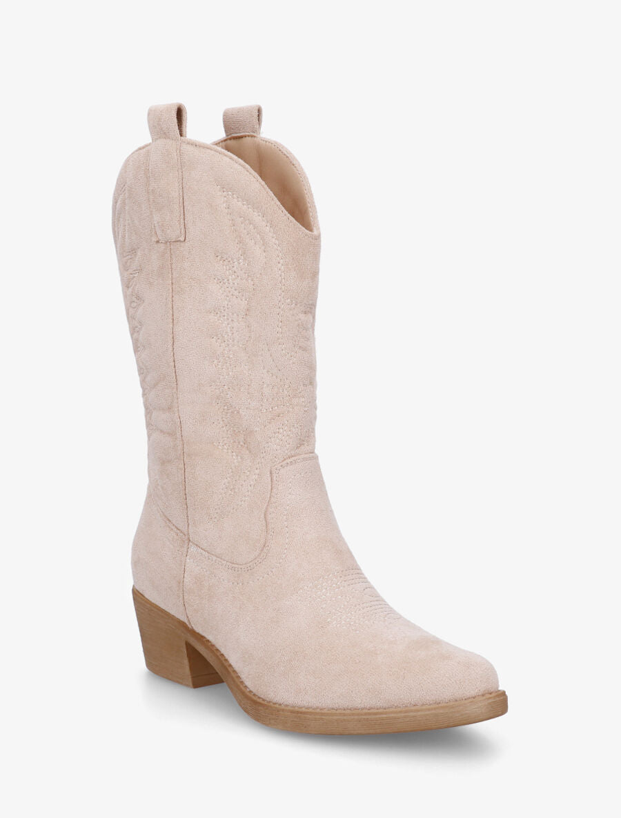 Bottines en suédine style santiags - Beige - 2