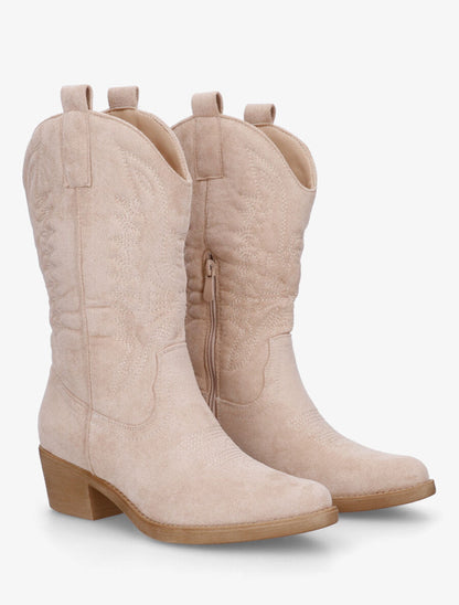 Bottines en suédine style santiags - Beige - 4